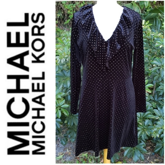 Michael Kors Dresses & Skirts - Michael Kors Black Velvet V Neck Ruffle Dress Sz L
